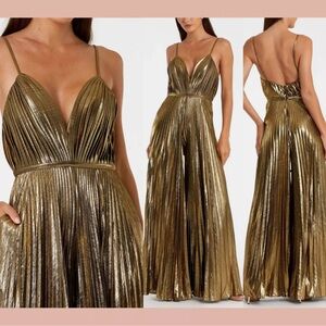 Mac Duggal Antique Gold V-Neck Jumpsuit